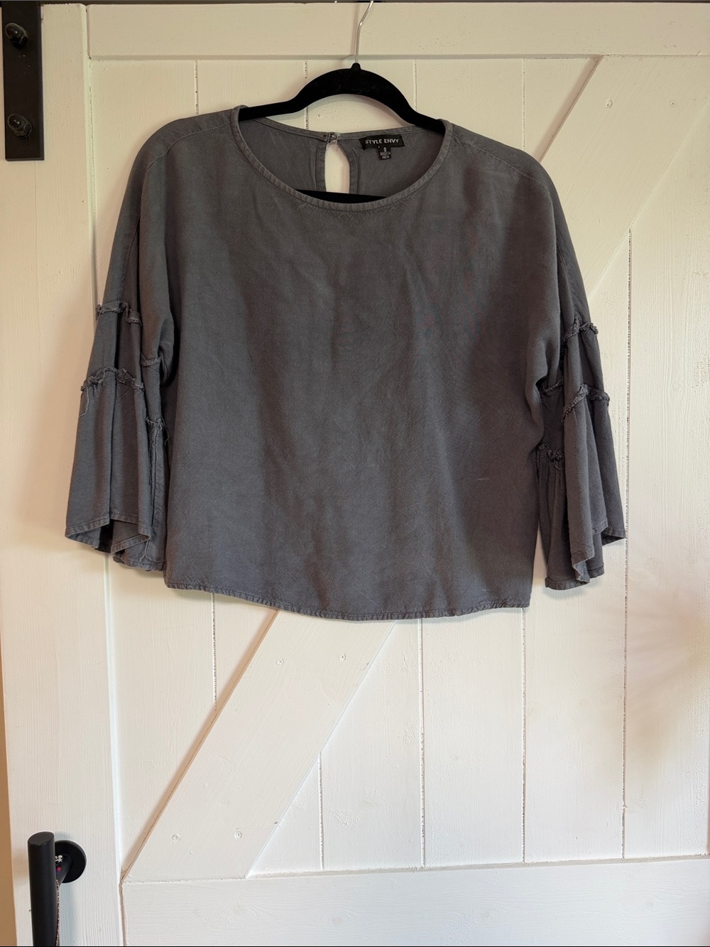 Style Envy Washed Charcoal Long-Sleeve Tiered Bell Sleeve Top